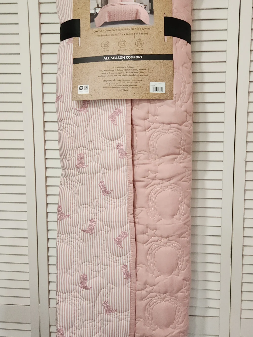 Wrangler Full/Queen Pink Quilt Comforter Set - Rose Pink With Horseshoes & Boots